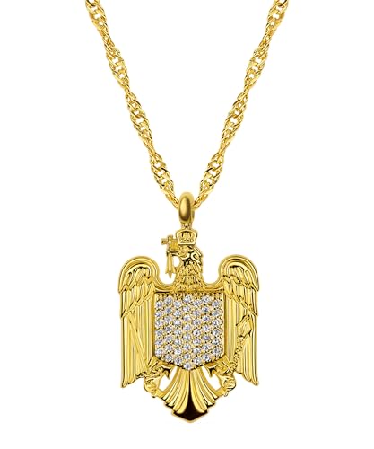 d'origine Collier avec armoiries d'aigle de la Roumanie, chaîne de drapeau roumain, chaîne d'aigle roumain, bijou roumain, armoiries roumaines pour femme, 45 cm, Laiton