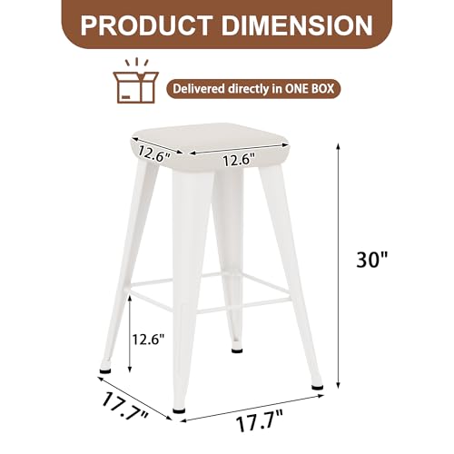 Image of Yongchuang White Bar Stools Set of 2, 30 inch Upholstered Bar Height Stools with Metal Legs PU Leather Modern Backless Kitchen Island Barstools