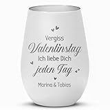 Love Faith - Vergiss Valentinstag - Personalisiertes Windlicht als Geschenk zum Valentinstag für Paare weiß & Silber, mattiertes Glas