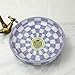 Handmade Countertop Ceramic Wash basin, Checkered Sink Bowl, Hand Painted Above Counter Vessel Sink for Cabinet, Farmhouse Bathroom Ceramic Basin & 2 gifts (16 Inch = 40 cm | Height: 5.5 Inch = 14 cm)