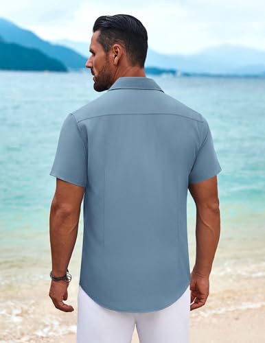 Image of COOFANDY Mens Cuban Guayabera Shirt Short Sleeve Button Down Shirts Summer Beach Vacation Shirts