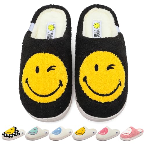 SMILEYWORLD® Pantoufles pour Femme Homme Chaussons d'hiver chauds en peluche et mousse à mémoire de forme pour l'intérieur, jaune noir