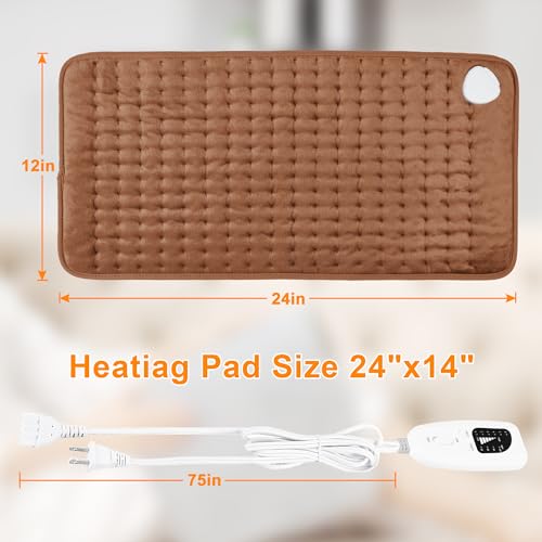 Image of Deepsoon Heating Pad,Electric Heating Pads for Back,Neck,Abdomen,Moist Heating Pad for Shoulder,Knee,Arms,Legs,Dry /Moist Heat & Auto Shut Off,Birthday Gifts for Men and Women,Brown,24x12 Inch