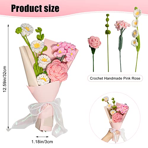 Magic Hand,Crochet Handmade Pink Rose Artificial Flowers,Faux Plants Home Decor Gift.about 12In. #TOP1