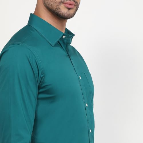 Image of Raymond Men Slim Fit Solid Pattern Pure Cotton Semi Cut Away Collar Full Sleeve Formal Shirt