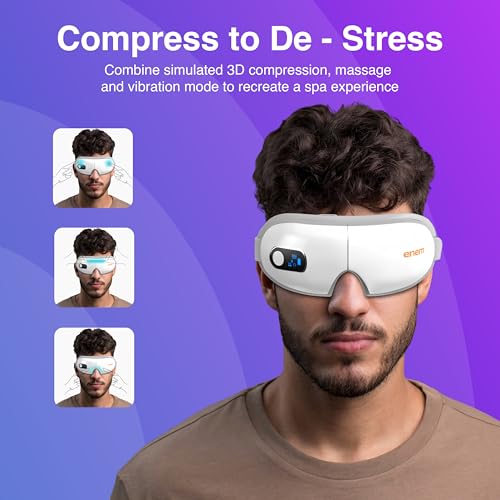 Image of Enem Eye Massager | with Lukewarm Heat | Eye Massager for Stress Relief | Reduce Eye Strain | Relief from Stress | Air Compression Massage | 5 Modes | Bluetooth | Improves Sleep (Electric Eye Massaager)