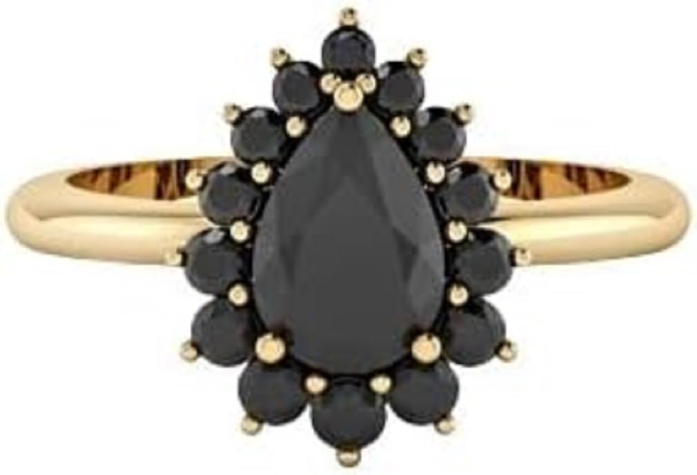 4 Vintage Black Onyx Engagement Ring Pear Shaped Dark Black Onyx Bridal Ring Art deco Wedding Ring Anniversary Halo Ring Unique Proposal Ring Promise Ring for Women