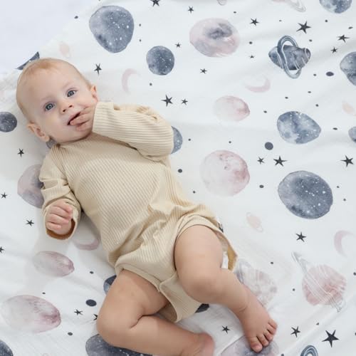 Image of insular Muslin Swaddle Blankets for Boys Girls, 2 Pack Receiving Baby Blanket Large 47 x 47 inches, Soft Breathable Swaddling Wrap for Unisex Newborn, Party Dogs&Space