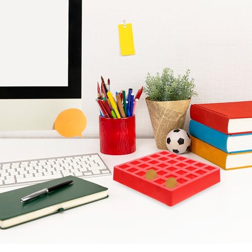 Caja organizadora para monedas de plástico rojo miniatura 7