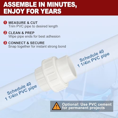 DTGN 4Pcs 1 1/4" PVC Union Coupling Pipe Fitting, SCH40 (Socket x Socket) Furniture Grade PVC Slip Union Coupling Adapter for Pipe Connection, Hose Extension, White by DTGN - Image 8