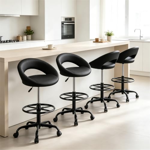 Image of Office Drafting Chair for Standing Desk, PU Leather Bar Stools