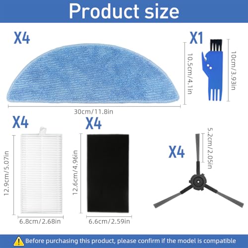 Image of Verilux 13Pcs Replacement Parts for Ecovacs Deebot Y1 Pro / Y1 Robot Vacuum Cleaner, Replenishment Kit Replacement Accessories Includes 4 Microfiber Pads, 4 Side Brushes, 4 Filters & 1 Cleaning Brush