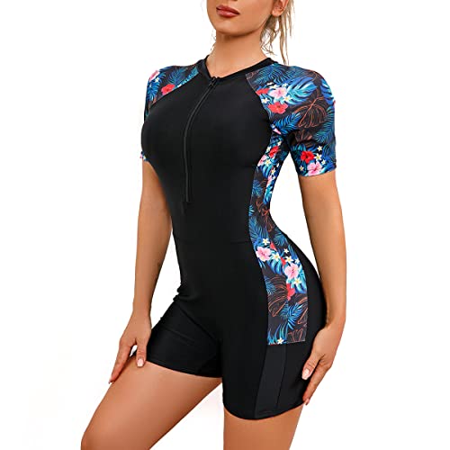 FYMNSI Women Zipper Rash Guard Sleeves Sun Protection Surf Rashguard Boyleg One Piece Sport Swimsuits Padded Bathing Suits3