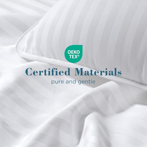 Image of viewstar Pillows Queen /Standard Size Set of 2, Soft Fluffy Down Alternative | Bedding, Hotel Quality, Fluffy, Oeko-Tex Certified, Plump Filling, Machine Washable, for Side Back Sleepers, Striped White