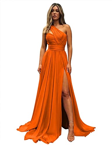 One Shoulder Bridesmaid Dresses Long A Line Formal Evening Gown with Slit