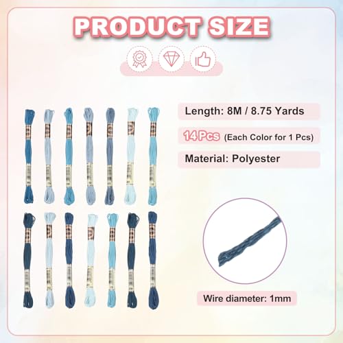 Image of PATIKIL 14 Skeins Embroidery Floss, Polyester Embroidery Threads Bracelets String for Cross-Stitch Hand Embroidery, Multicolored Dark Blue