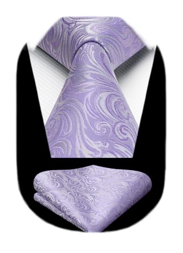 Image of HISDERN Extra Long Ties for Men Classic Floral Tie and Pocket Square Elegant Silk Necktie Handkerchief Set Wedding Party