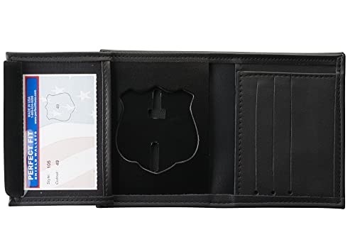 Perfect Fit Shield Wallets Houston Police Badge Wallet Black Leather Hidden Badge and ID Holder (cutout 49)