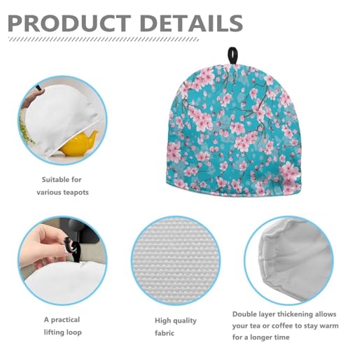 Image of Generic Hudotybom Cherry Blossom Tea Cozy for Teapot Insulated Large Teapot Cover to Keep Warm Tea Kettle Cover Machine Washable Coffee Pot Cloth Covers Kitchen Home Decorations, CZA49