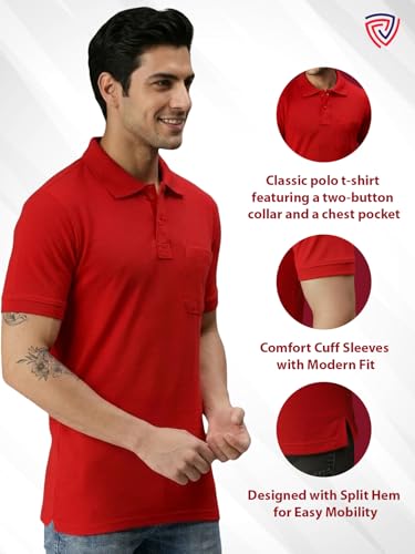 Image of Lux Cozi Men's Polo T-Shirt Regular Fit Half Sleeves with Pocket | Cotton Blend Polo Neck Collar T-Shirt for Men | Casual, Office Comfortable Breathable T-Shirt | Stylish Plain Tee