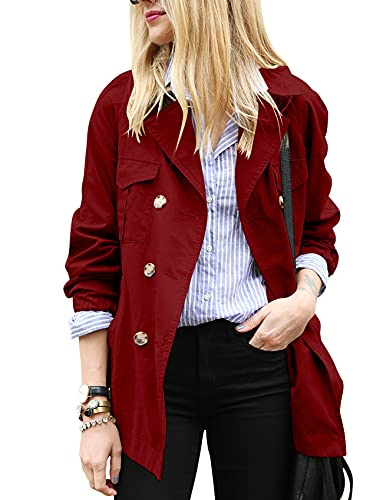Women's Casual Double Breasted Utility Parka Anorak Jacket Fashion Lightweight Coat Outwear With Pocket #TOP1