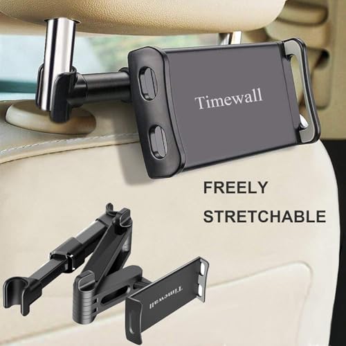 Timewall Car Headrest Tablet Mount, Backseat Seat Universal Cell Phone Holder 360 Swivel Rotating Angle Adjustable Stretchable for iPad iPhone, Samsung, Switch, 5-11" Tablet Phone Black - Image 5