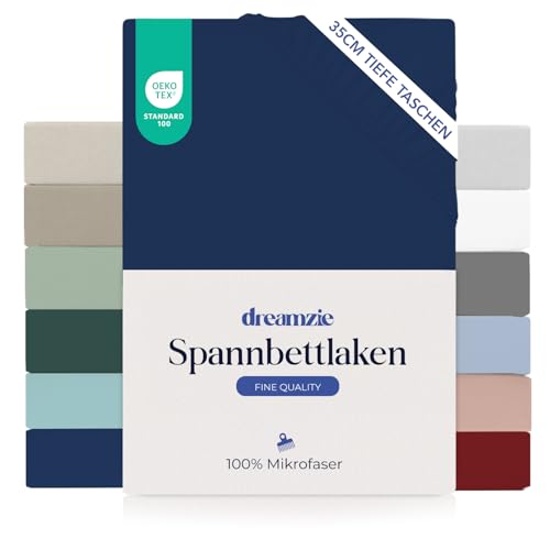 Dreamzie Spannbettlaken 80x190/200cm - 35 cm Tiefe Tasche - 100{8208e38573a064e493afeb9ef12270755a02c2e759bd08713cfbbf4bd241bece} Mikrofaser Bettlaken - Dunkelblau, Schadstoffgeprüft(Oeko TEX), Bettlaken mit Gummizug Dreamzie Spannbettlaken 80x190/200cm - 35 cm Tiefe Tasche - 100{8208e38573a064e493afeb9ef12270755a02c2e759bd08713cfbbf4bd241bece} Mikrofaser Bettlaken - Dunkelblau, Schadstoffgeprüft(Oeko TEX), Bettlaken mit Gummizug
