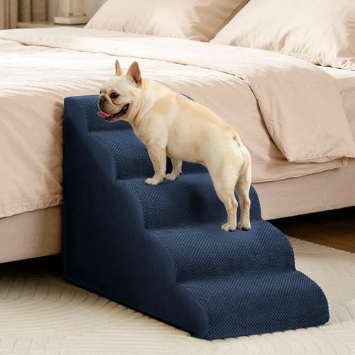 Image of Aodisman Dog Stairs for High Beds,5 Step Pet Ramp for Dogs and Cats,22.4 inch H | High-density foam dog steps for beds and window sills, with a non-slip bottom for puppy and older cat,comfortable,Blue