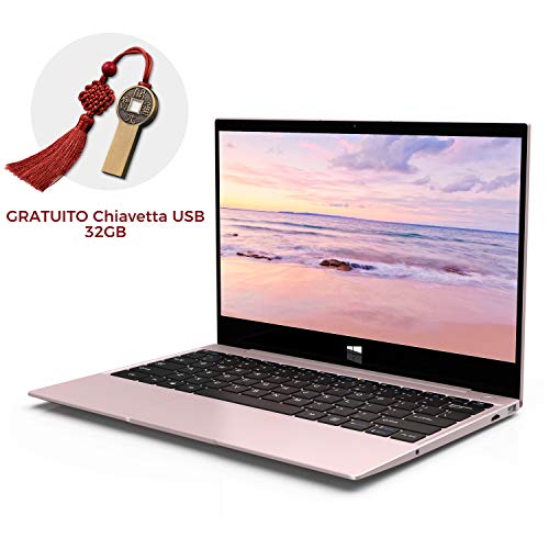 XIDU Tour Pro 12,5' Notebook Portatile, 2.5K Touchscreen, Intel 3867U, 8 GB RAM, 128 GB eMMC, Lettore Impronte Digitali, Tastiera Retroilluminata, USB-C, Lettore Micro SD, Windows 10 Home, Oro Rosa