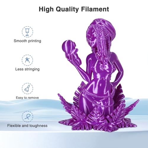 Image of Silk Purple PLA Filament 1.75mm 1kg(2.2lbs), High Speed Shiny 3D Printer Filament PLA Design for Fast Printing, Low Warp & Clog-Free, Dimensional Accuracy + /- 0.03mm, Fits for FDM 3D Printers
