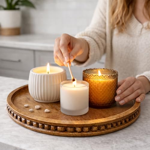 Image of Wooden Serving Tray for Food Drinks Decorative Platter for Coffee Table Rustic Farmhouse Trays Centerpiece for Home Decore Living Room Kitchen Counter Set of 1
