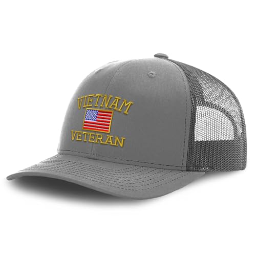 Trucker Hat Baseball Cap Vietnam Veteran War B Embroidery Cotton Dad Hats for Men & Women Snapback Grey