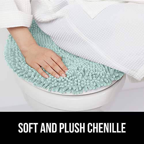 Image of GORILLA GRIP Soft Chenille Bathroom Toilet Lid Cover, Machine Washable Seat Covers, 19.5x18.5, Stays in Place Rubber Backing, Fits Most Round, Elongated and Oblong Lids, Accessories Decor, Seablue