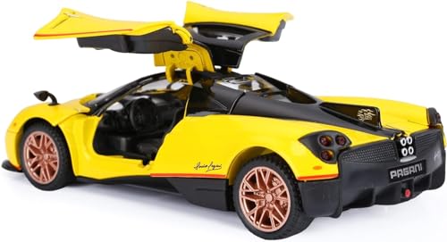 Image of Alloy Diecast Metal Cars Model Collectible Pagani Huayra Dinastia 1:32 Pull Back Vehicle Toy for Kids Boys Girl Gift (Yellow)