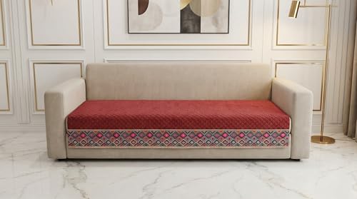 Image of Velvet Quilted Sofa Cover Mat Seat & Back, 4 Seater, L90in H32in, Piyazi Color,Anti Skid Backing, 6in Hanging Strap Design, Washable Soft, Anti Slip, Separa, Style -Piyazi-S4