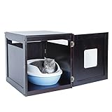 Petsfit 20x24x21 Inches Espresso Pet House Litter Box Enclosure Night Stand Painted With Non-Toxic With Latch Holding The Door