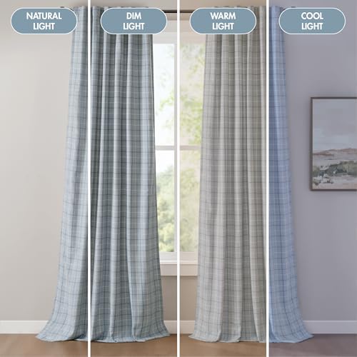 Image of Madison Park Anaheim Cabin Plaid Curtain Window, Thermal Insulated Fleece Lining, Living Room Decor Room Darkening Drape for Bedroom, 1-Single Panel Pack, 50x95, Rod Pocket & Back Tab, Denim Blue