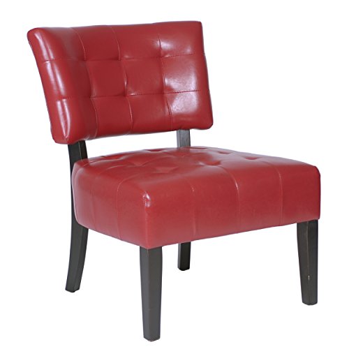 Roundhill Furniture Blended Leather Tufted Accent Chair with Oversized Seating, Red