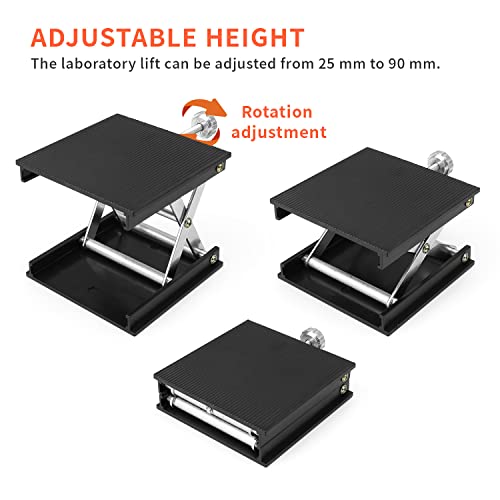 HASLED Labor Hebebühne Hubtisch Klein, 90 x 90 mm Hubtisch Labor Alu, Höhenverstellbar Laborhebebühne 25-90 mm, für Labore, Möbel, Fliesenfugen