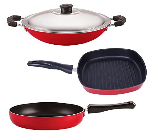 Nirlon Gas Compatible Non-Stick Fry Pan Appachatti and Grill Pan Heat Resistance Cookware Set, 2.6mm_FP10_AC_GP(22.5)