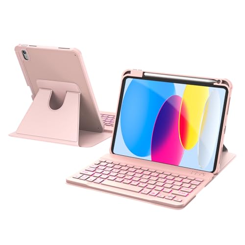 Image of RAYMCRAFT for iPad 11th(A16, 2025) /10th Generation Case with Keyboard, 360 Rotatable Case & Detachable Backlit Keyboard, Precision Cutouts and Pen Holder for iPad A16 11'' /10th 10.9'', Light Pink