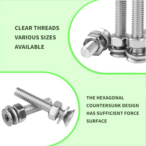 zrfgbxim 1080 Senkkopfschrauben Muttern Set,M3 M4 M5 M6 Schrauben Set,Flachkopfschrauben Innensechskant Schrauben und Muttern Set mit Unterlegscheiben, Maschinenschrauben Sortiment, Gewindeschrauben