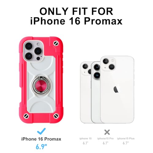 Image of MARKILL Compatible with iPhone with Built-in 360Rotating Ring Stand, Military Grade Drop Protection Full Body Rugged Heavy Duty Case Durable Cover (Hot Pink, iPhone 16 Pro Max 6.9 inch)