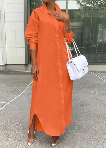 Image of Choichic Shirt Dresses for Women Casual Long Sleeve Cotton Button Down Maxi Dresses
