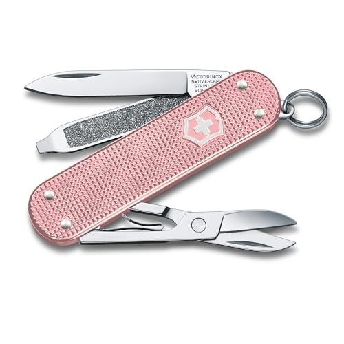 Image of Victorinox Classic SD Alox Swiss Army Knife, Compact, 5 Functions, Swiss Made Pocket Knife with Small Blade, Screwdriver and Key Ring - Cotton Candy (Pink)