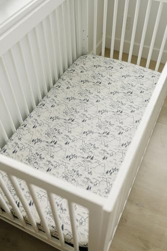 Image of Summit Muslin Crib Sheet by Mebie Baby, Soft and Breathable Bed Sheets for Babies, Modern Neutral Bedding for Cribs, Standard Crib Mattress Fitted Sheet, Great for Boy or Girl Room or Nursery