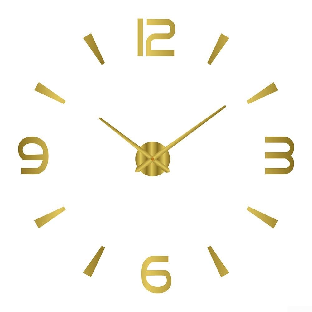 Reloj de pared, moderno reloj de pared adhesivo 3D, reloj de pared con espejo grande moderno para oficina, hogar, tienda, decoración artística (dorado)