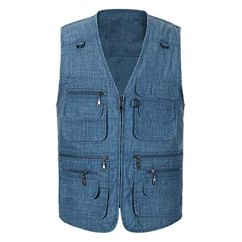 Spanye Men's Vest Outdoor Fishing Photography Safari Vests Jacket Mesh Quick Dry Waistcoat Multi-Pocket Blue-3XL Cover