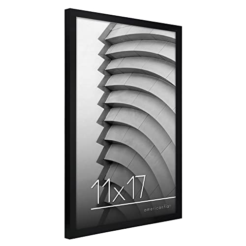 Image of Americanflat 11x17 Picture Frame with Polished Plexiglass - Streamline Collection - Thin Border Picture Frame for Wall Display - Hanging Hardware Included - Black