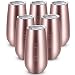 Fungun 6 Pack Stemless Champagne Flutes Wine Tumbler, 6 OZ Double-insulated Cocktail Cups Unbreakable Reusable Champagne Toasting Glasses with Lids (Rose Gold)